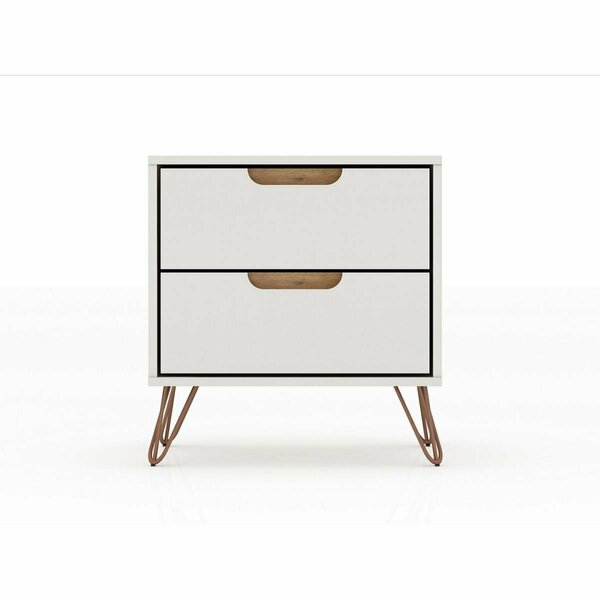 Designed To Furnish Rockefeller 2.0 Nightstand with 2-Drawer in Off White & Nature, 21.65 x 20.08 x 17.62 in. DE2616282